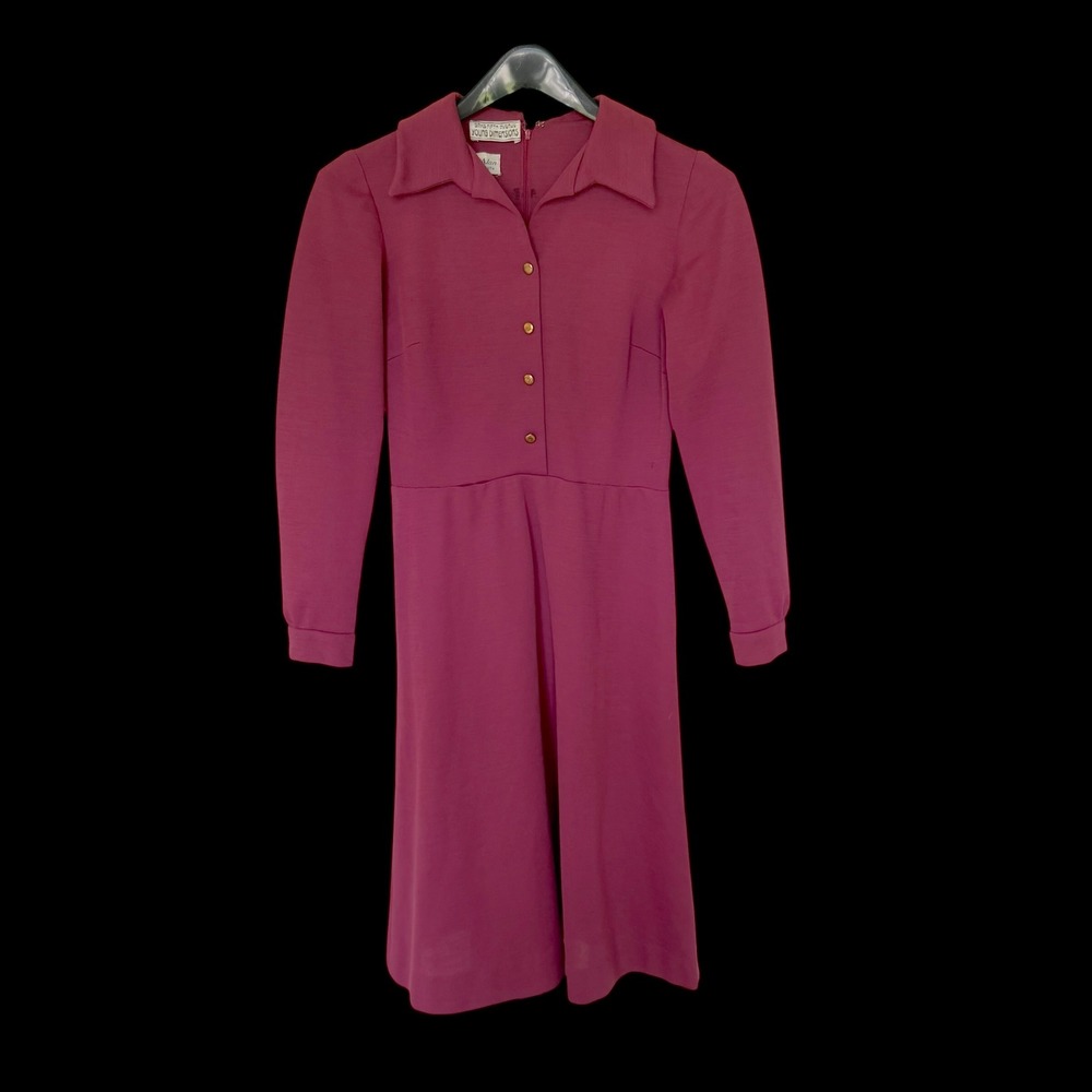 60's Saks Fifth Avenue Magenta Pink Long Sleeve Knit Dress Vintage Sz 8